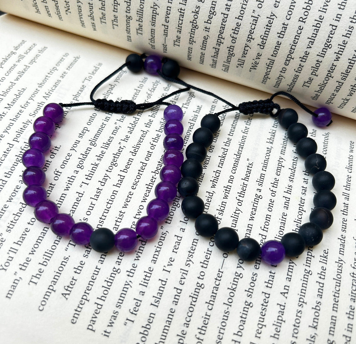Black Purple Pair Macrame Adjustable Matching Bracelets Set
