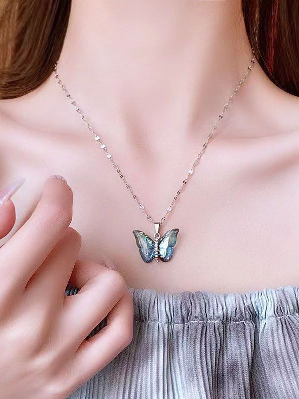 Elegant Blue-Green Butterfly Pendant Necklace