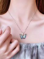 Elegant Blue-Green Butterfly Pendant Necklace