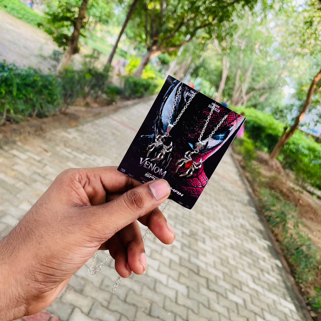 Venom & Spiderman Necklace Set | Spider Man Locket, Dual Spider Pendant with Spider Chain for Marvel Fans