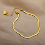 18K Plated Snake Bone Chain Anklet with Heart Charm