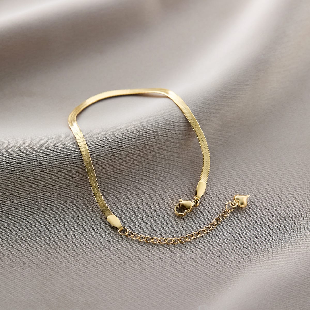 18K Plated Snake Bone Chain Anklet with Heart Charm