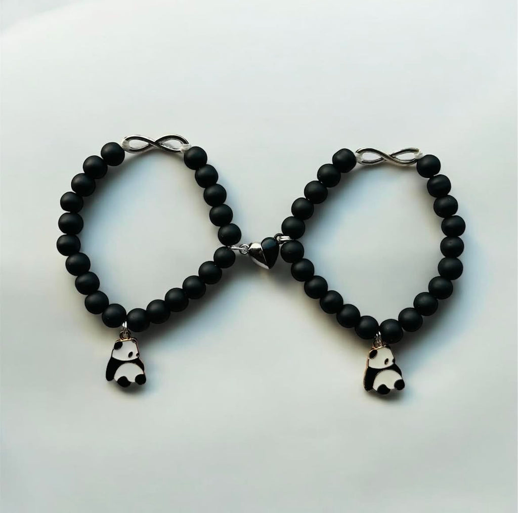 Matte Black Beads Infinity Panda Matching Bracelets