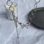 Silver Punk Style Geometric Circle Star Tassel Butterfly Choker Necklace