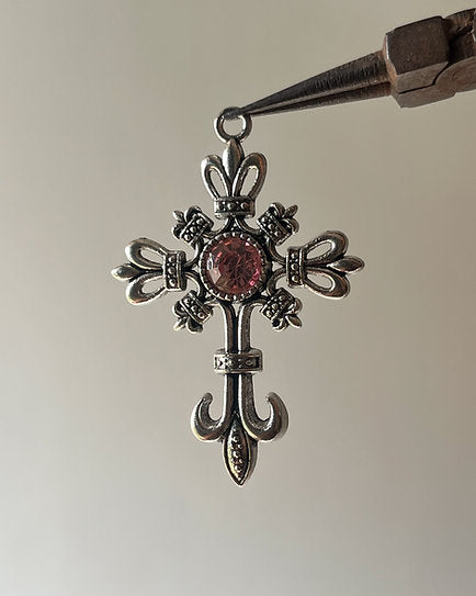 Pink Stone Cross Charm