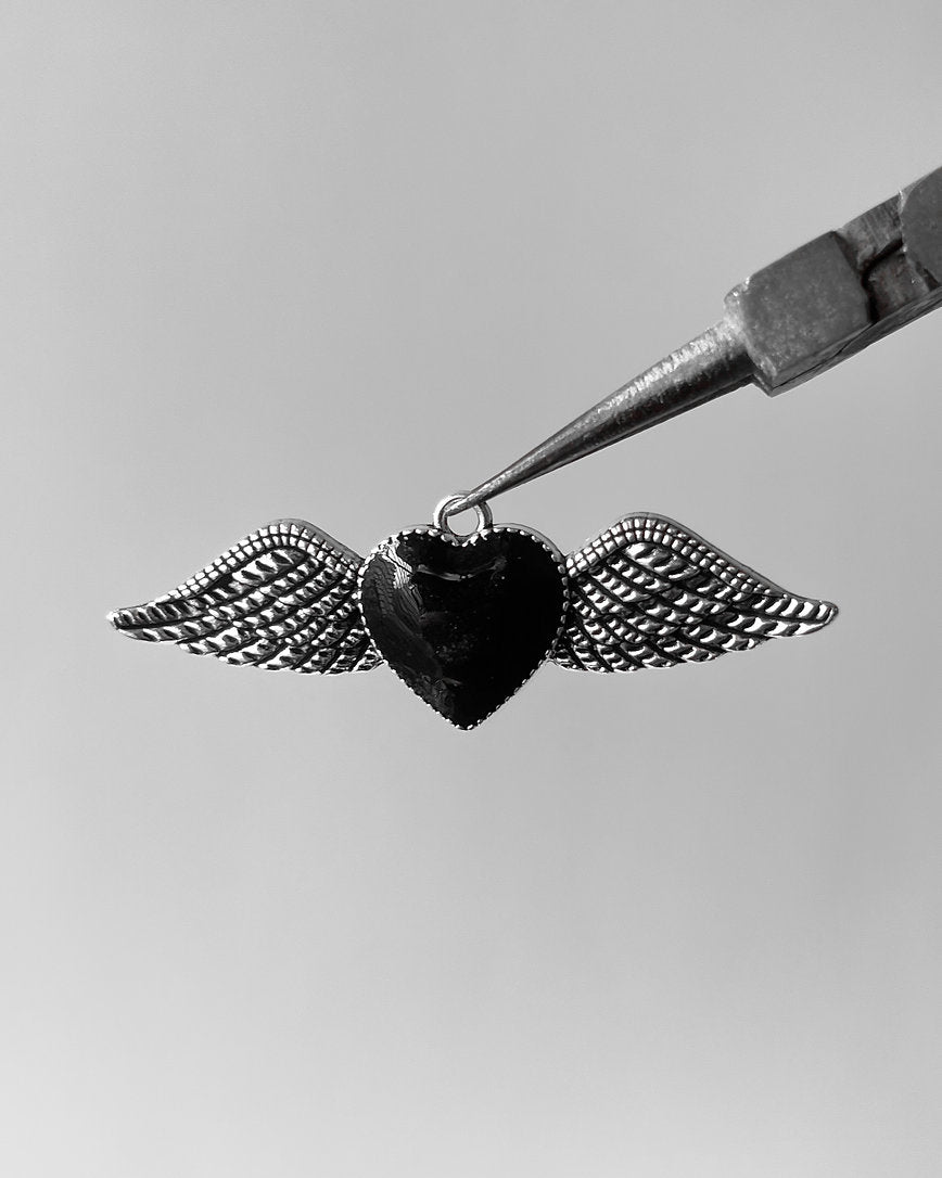 Black Heart Wings Charm