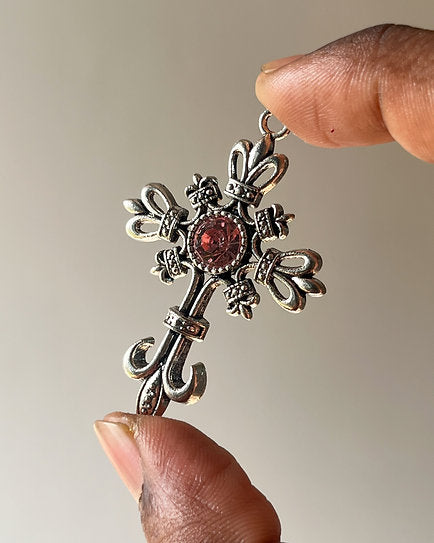 Pink Stone Cross Charm