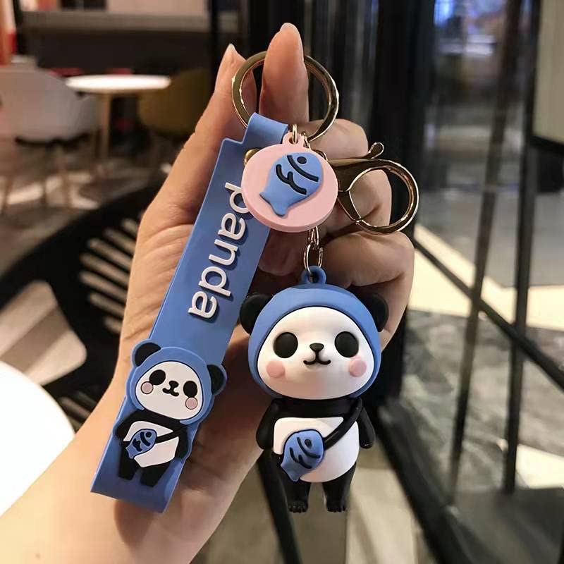Cute Blue Panda Cartoon Key Chain