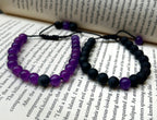 Black Purple Pair Macrame Adjustable Matching Bracelets Set