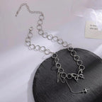 Silver Punk Style Geometric Circle Star Tassel Butterfly Choker Necklace