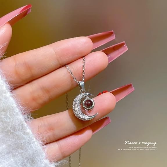 I Love You in 100 Languages – Silver Crescent Moon Pendant Necklace