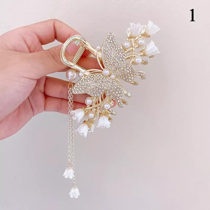 Pearl Tassel Butterfly Large Hair Claw Clips