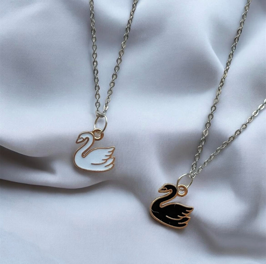 Graceful Black &amp; White Swan Necklaces