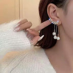 Korean Long Tassel Crystal Studded Drop Earrings
