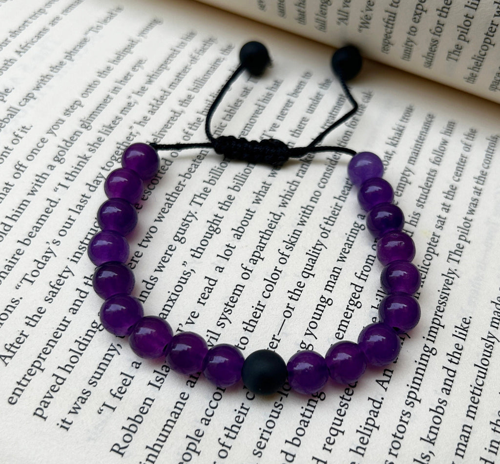 Black Purple Pair Macrame Adjustable Matching Bracelets Set