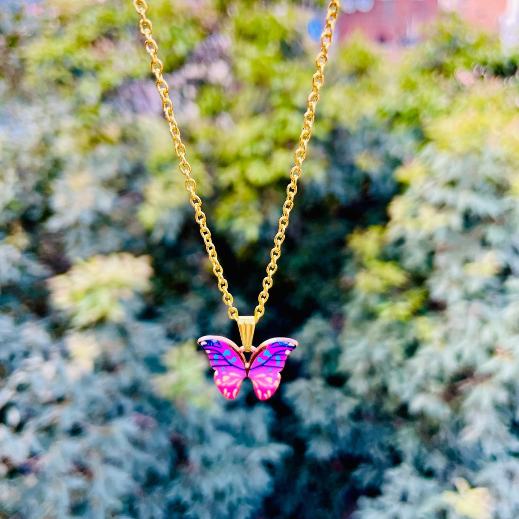 Gold Plated Chain Buttery Pendant Necklace D03