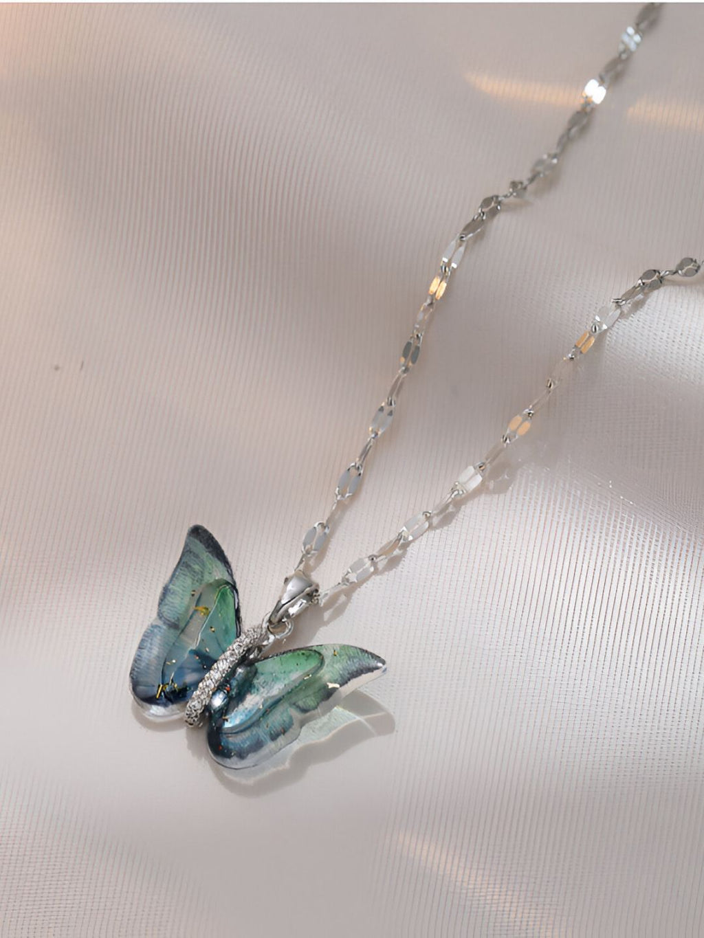 Elegant Blue-Green Butterfly Pendant Necklace