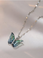Elegant Blue-Green Butterfly Pendant Necklace