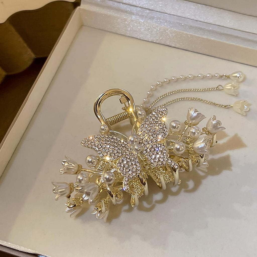 Pearl Tassel Butterfly Large Hair Claw Clips