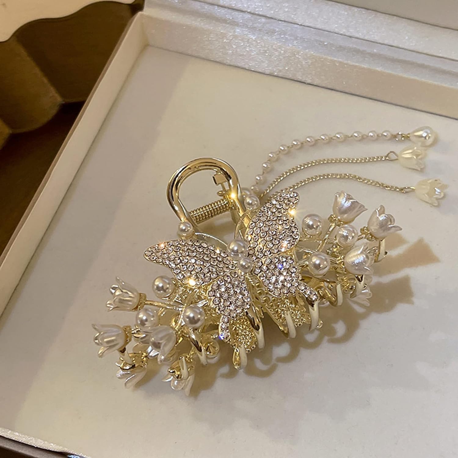 Pearl Tassel Butterfly Large Hair Claw Clips