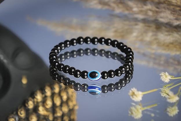 Black Onyx Owel Bead Evil Eye Bracelet