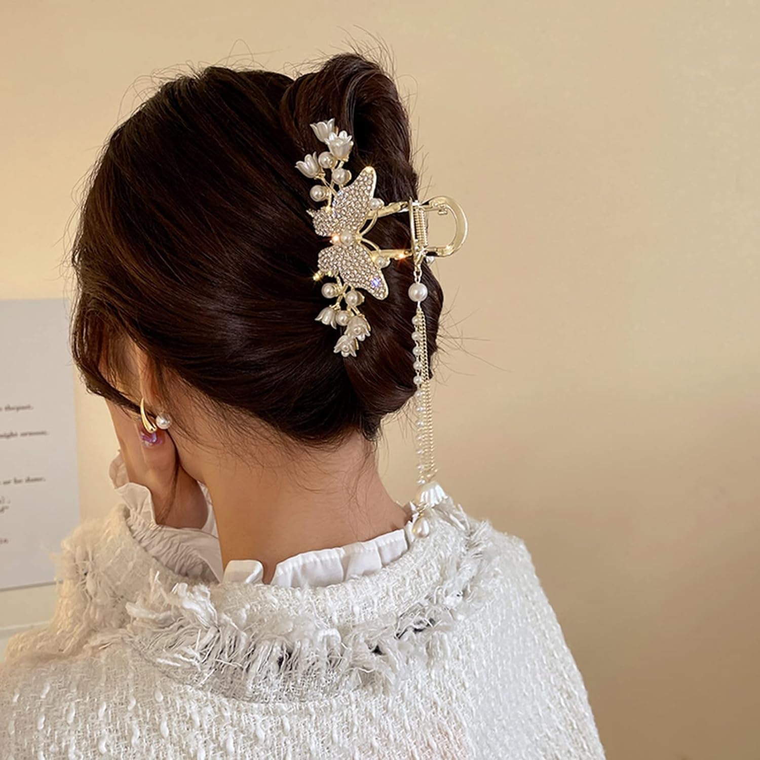 Pearl Tassel Butterfly Large Hair Claw Clips