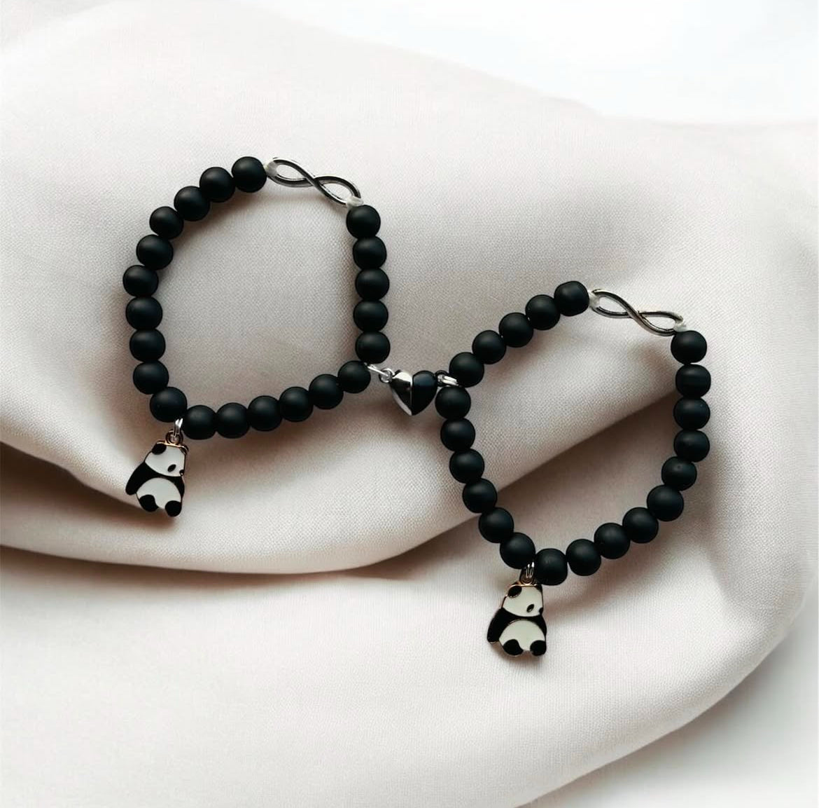 Matte Black Beads Infinity Panda Matching Bracelets
