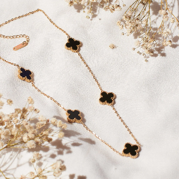 Black Four Leaf Gold Necklace