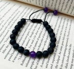 Black Purple Pair Macrame Adjustable Matching Bracelets Set