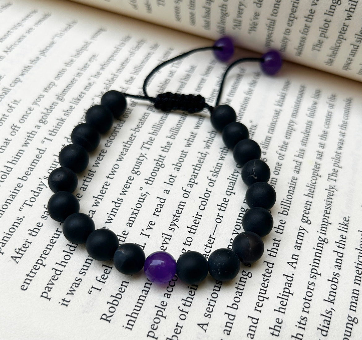 Black Purple Pair Macrame Adjustable Matching Bracelets Set