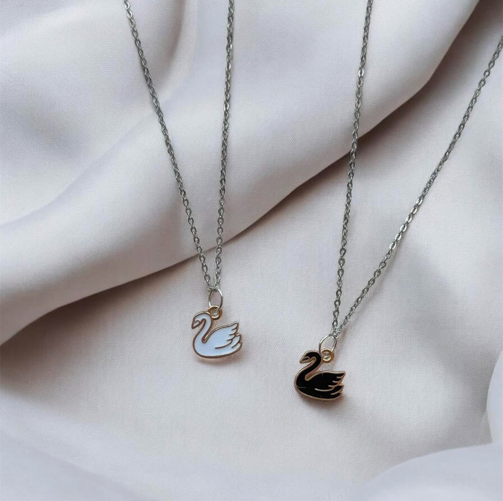 Graceful Black &amp; White Swan Necklaces