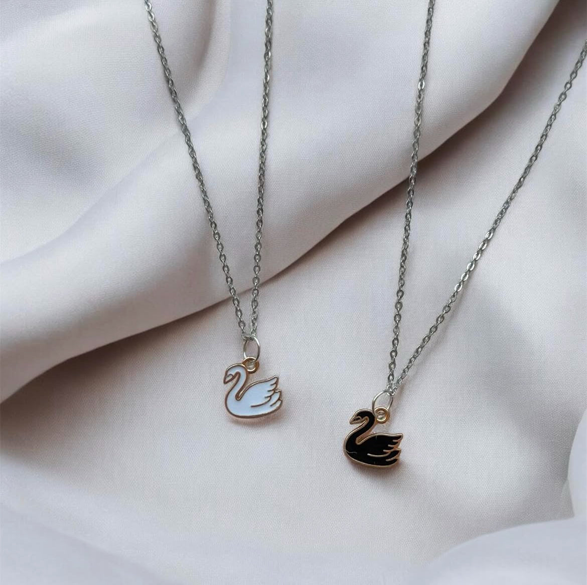 Graceful Black &amp; White Swan Necklaces