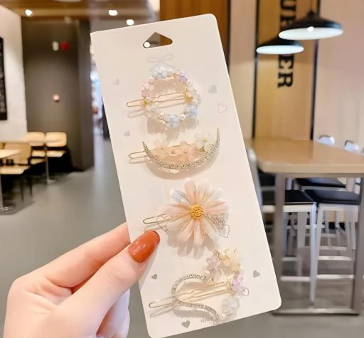 4 pc Korean Fancy acrylic Hair Clips Rhinestone