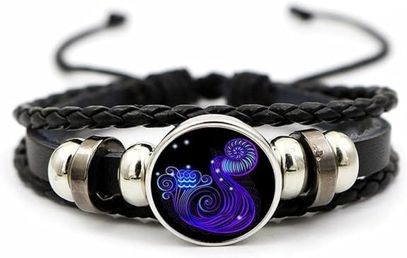 Vintage Zodiac Constellation Guardian Black Leather Handmade Adjustable Bracelets