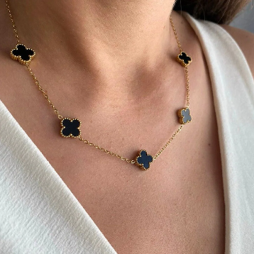 Black Four Leaf Gold Necklace