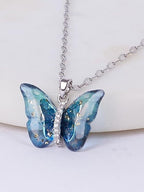 Elegant Blue-Green Butterfly Pendant Necklace