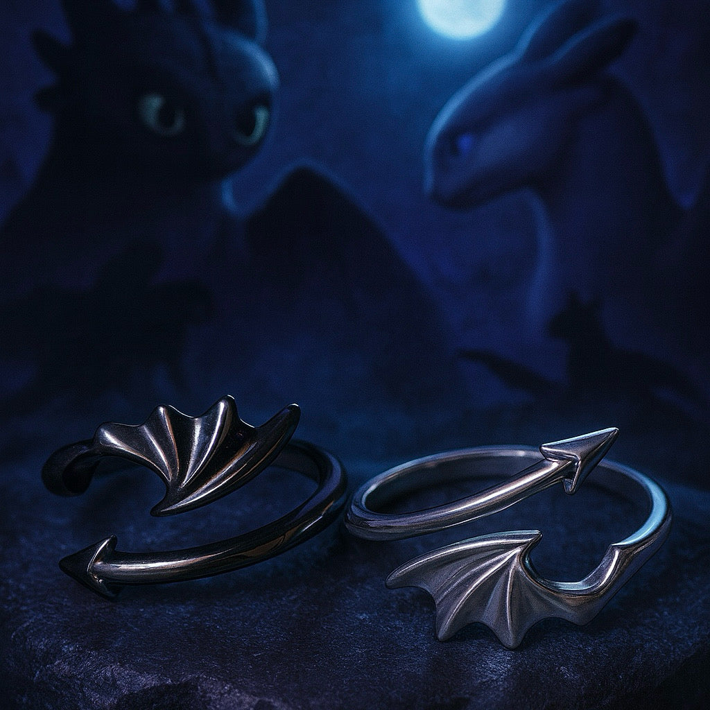 Night Fury x Light Fury Couple Rings | Dragon Wing