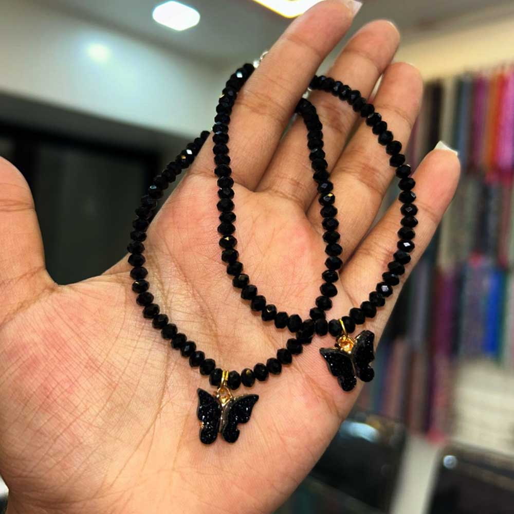 Black Crystal with Butterfly Charms Bracelets