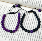 Black Purple Pair Macrame Adjustable Matching Bracelets Set