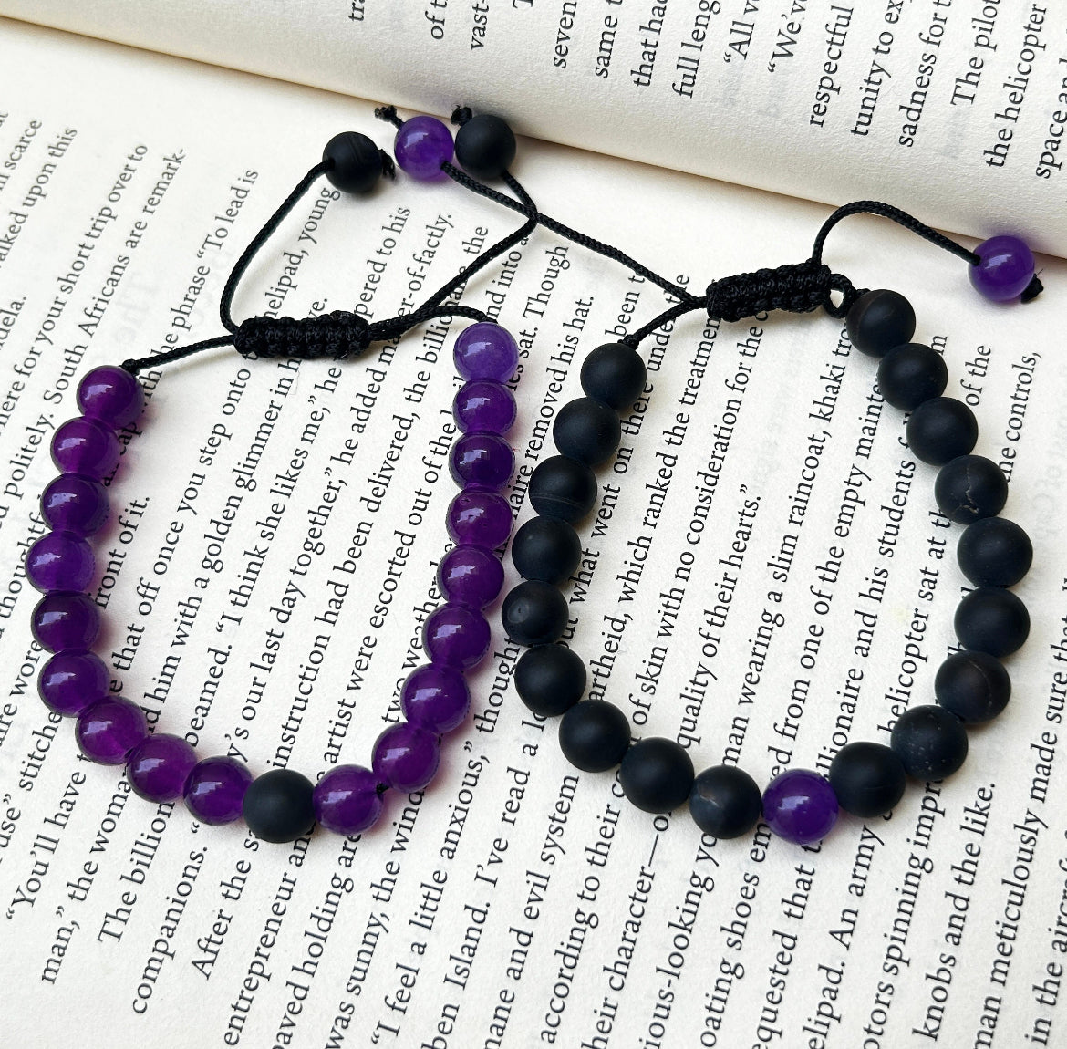 Black Purple Pair Macrame Adjustable Matching Bracelets Set