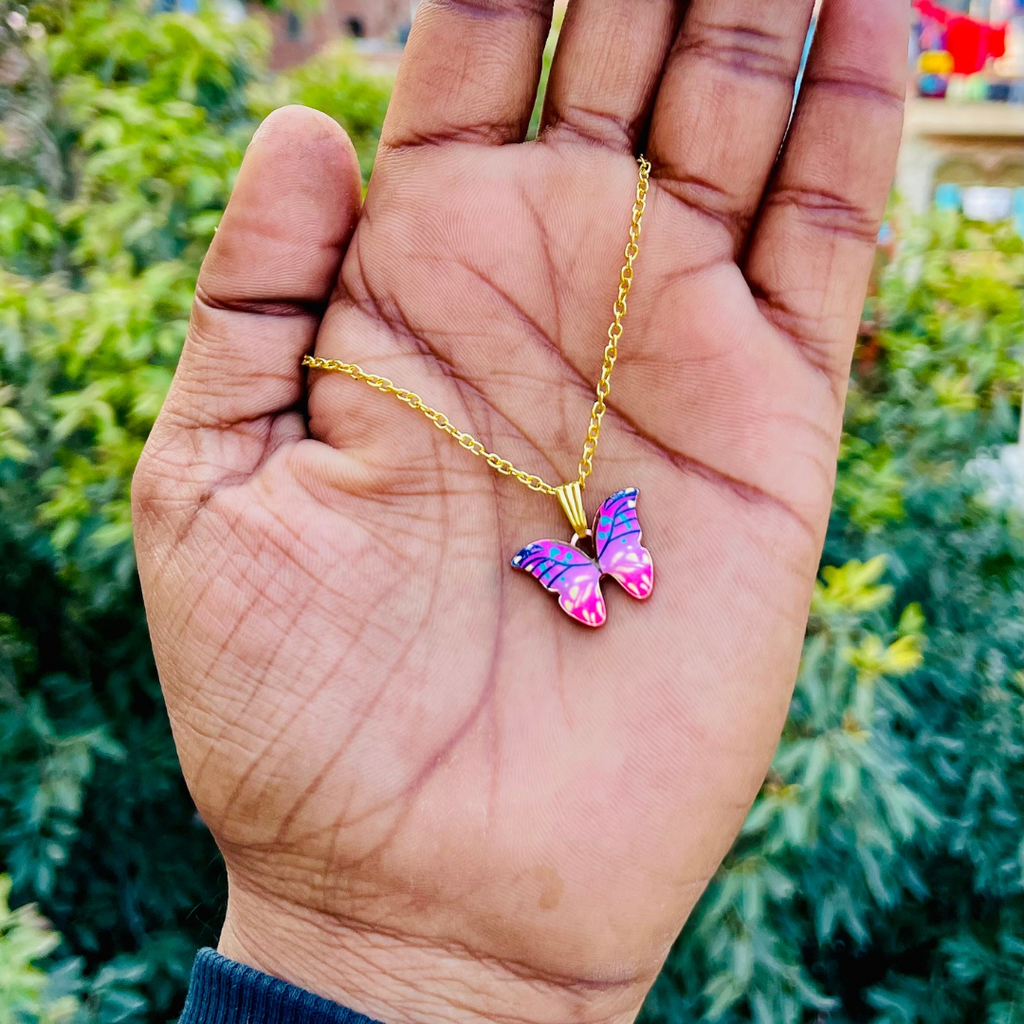 Gold Plated Chain Buttery Pendant Necklace D03