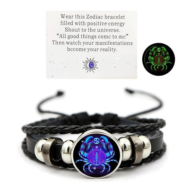 Vintage Zodiac Constellation Guardian Black Leather Handmade Adjustable Bracelets