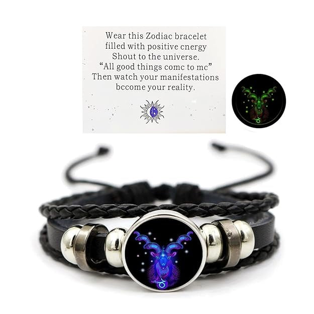 Vintage Zodiac Constellation Guardian Black Leather Handmade Adjustable Bracelets