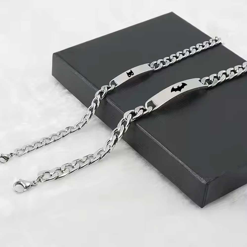 Cat Women & Batman Stainless Steel Silver Plated Matching Chain