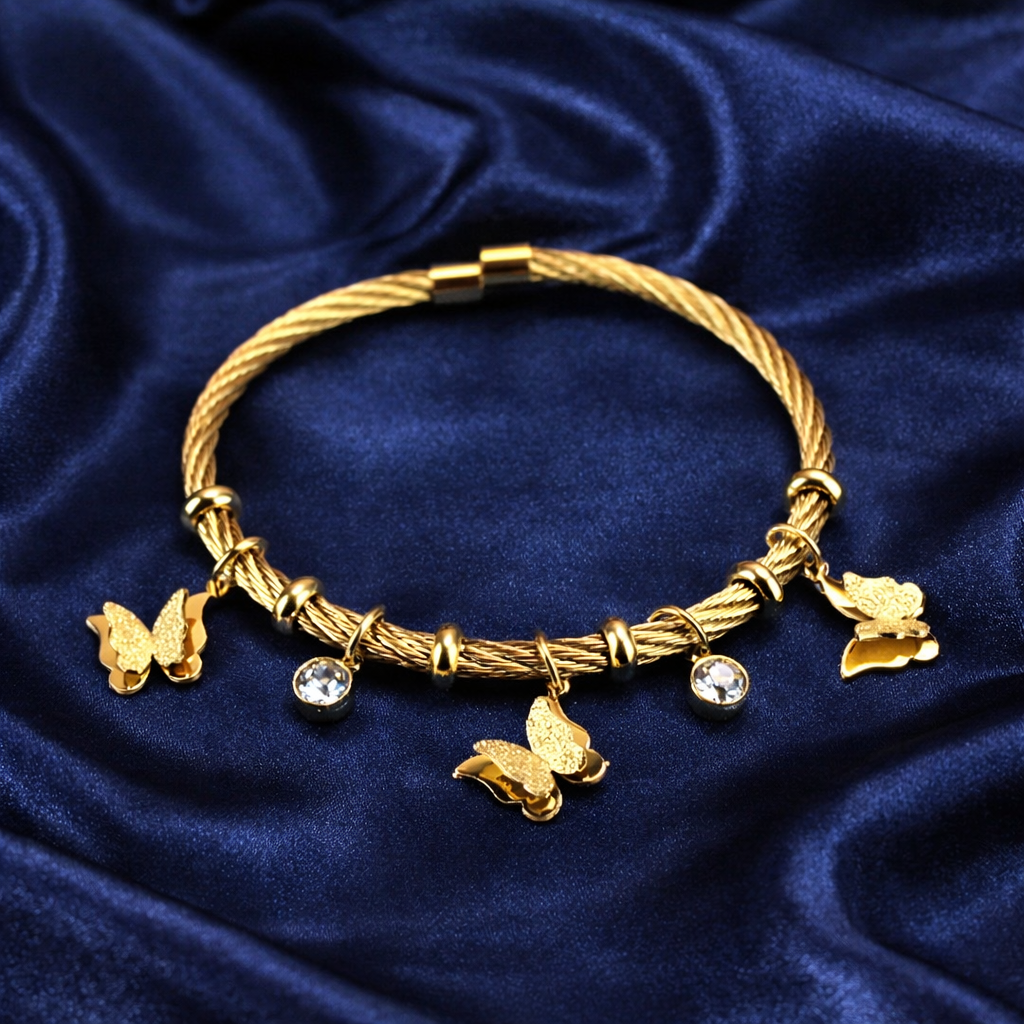 Anti Tarnish Butterfly Charm Bracelet | Gold Waterproof Butterfly Bracelet for Women