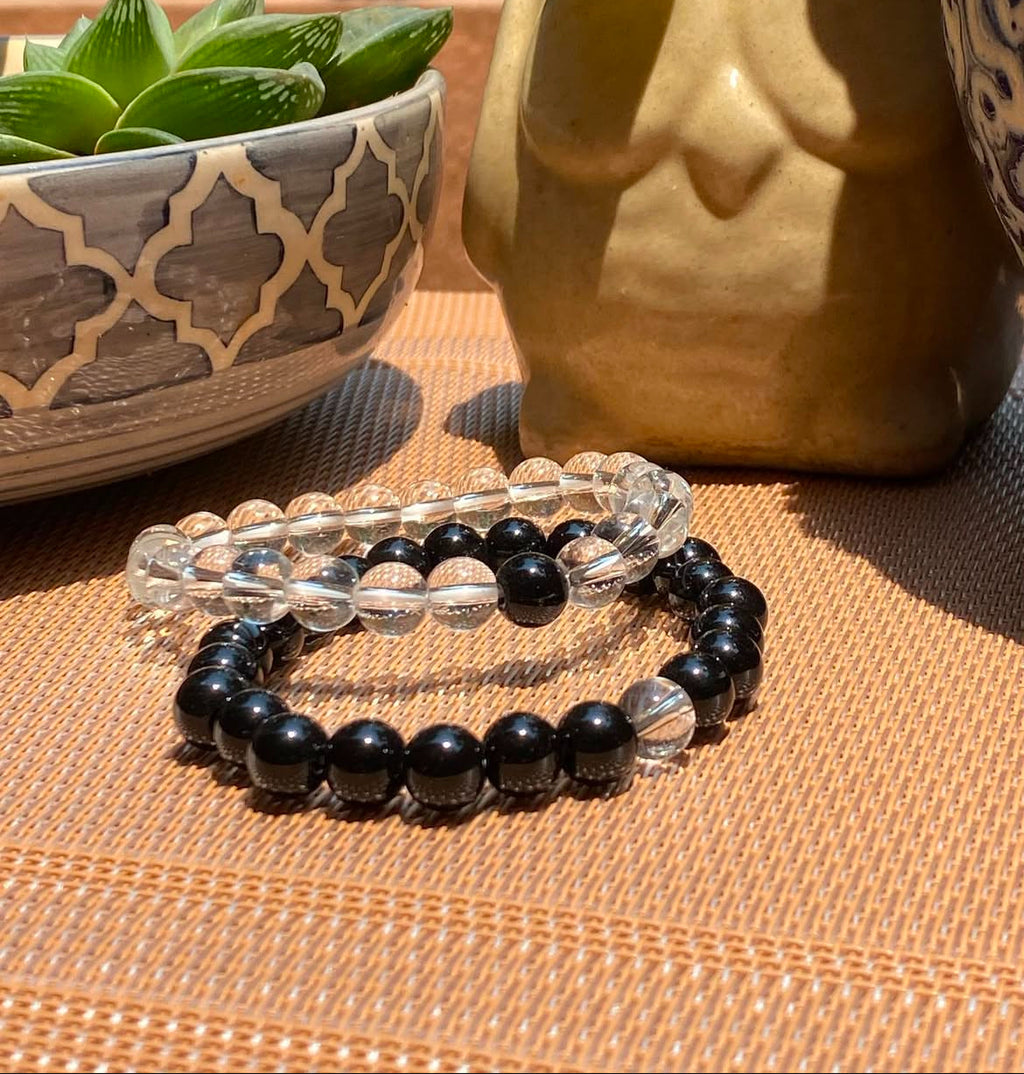 Distance Matching Bracelets - Clear & Black Bead
