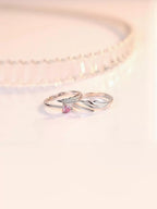Angel Wings Heart Pink Stone Adjustable Couple Ring