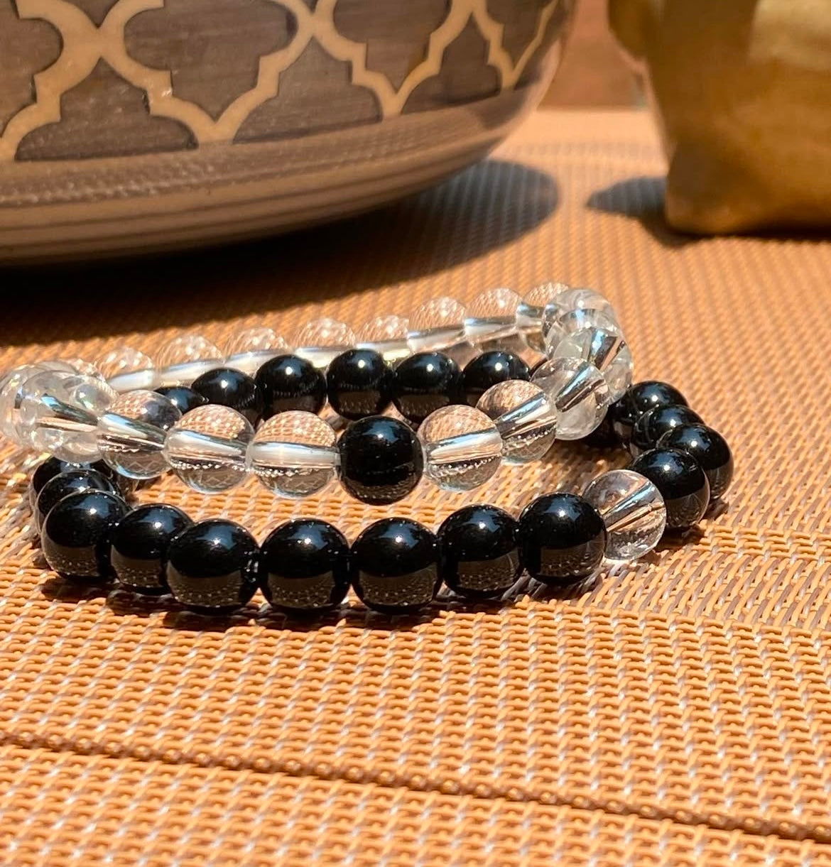 Distance Matching Bracelets - Clear & Black Bead