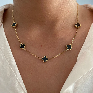 Black Four Leaf Gold Necklace