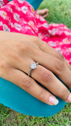 Elegant Solitaire Crystal Engagement Ring for Women – Premium Silver Finish with Side Stones